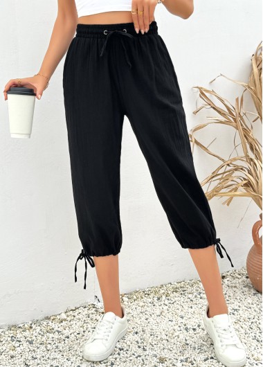 women clothes image of Black Elastic Waist High Waisted Pants