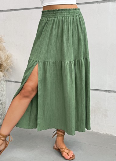 women clothes image of Green A Line Elastic Waist Maxi Skirt