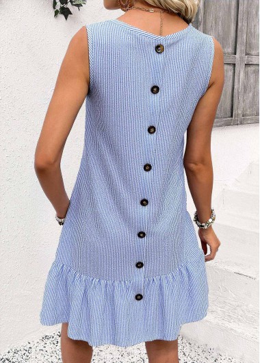 women clothes image of Blue Striped Sleeveless V Neck Dress
