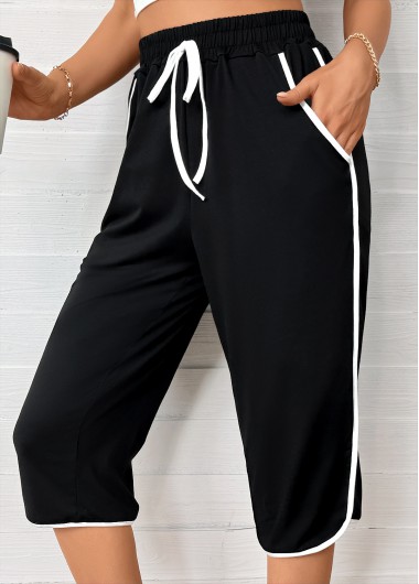 women clothes image of Black Straight Leg Elastic Waist High Waisted Pants