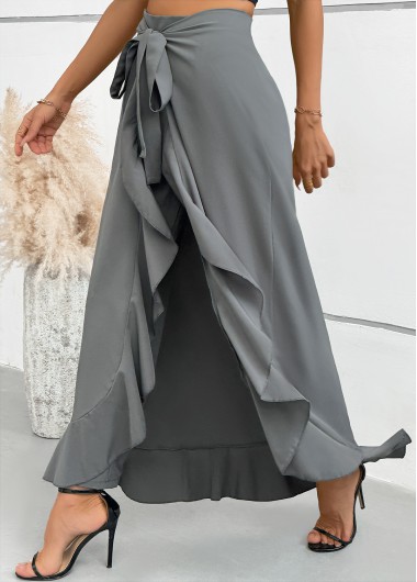 women clothes image of Grey Wide Leg Elastic Waist Mid Waisted Pants