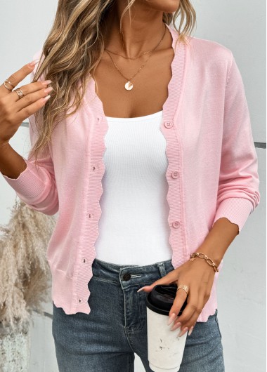 women clothes image of Pink Tummy Coverage Long Sleeve V Neck Light Cardigan