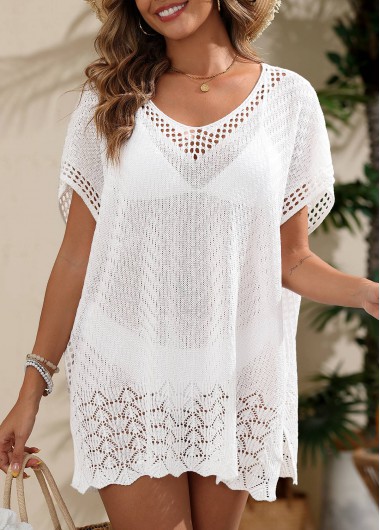 women clothes image of Split White V Neck Cover Up