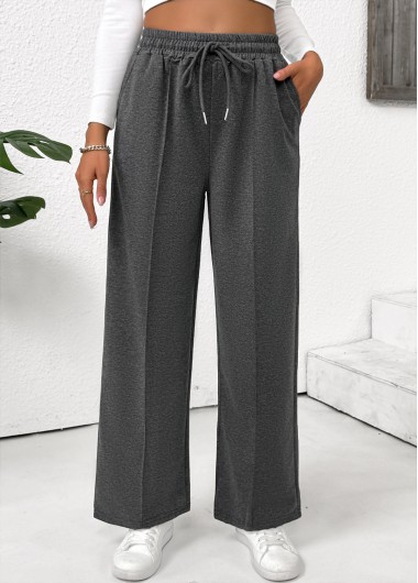 women clothes image of Dark Grey Marl Pocket Straight Leg Elastic Waist Pants