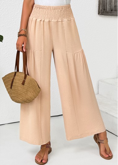 women clothes image of Light Coffee Wide Leg Elastic Waist High Waisted Pants