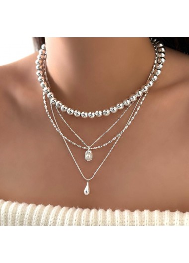 women clothes image of White Beaded Teardrop Plastic Layered Necklace