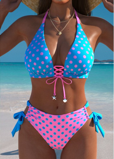 women clothes image of Mid Waisted Polka Dot Multi Color Bikini Set