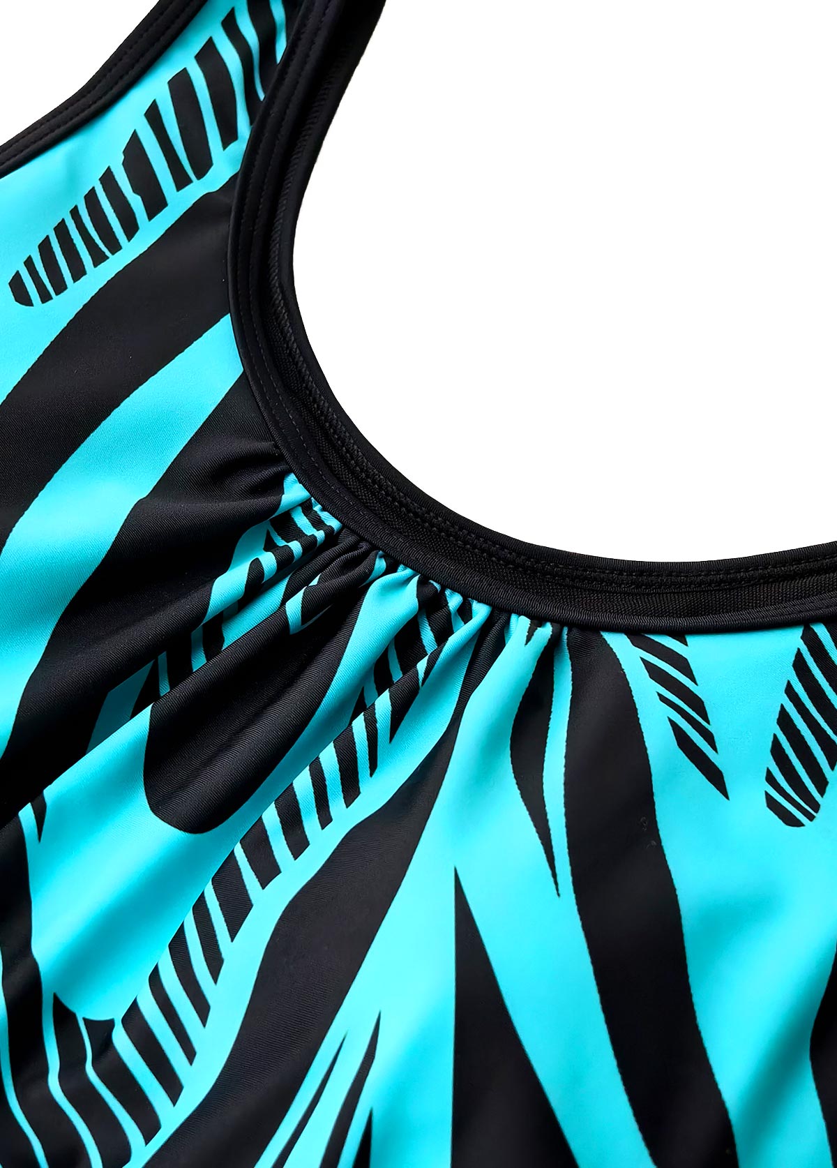 Tummy Coverage Mid Waisted Geometric Print Cyan Tankini Set | picture 