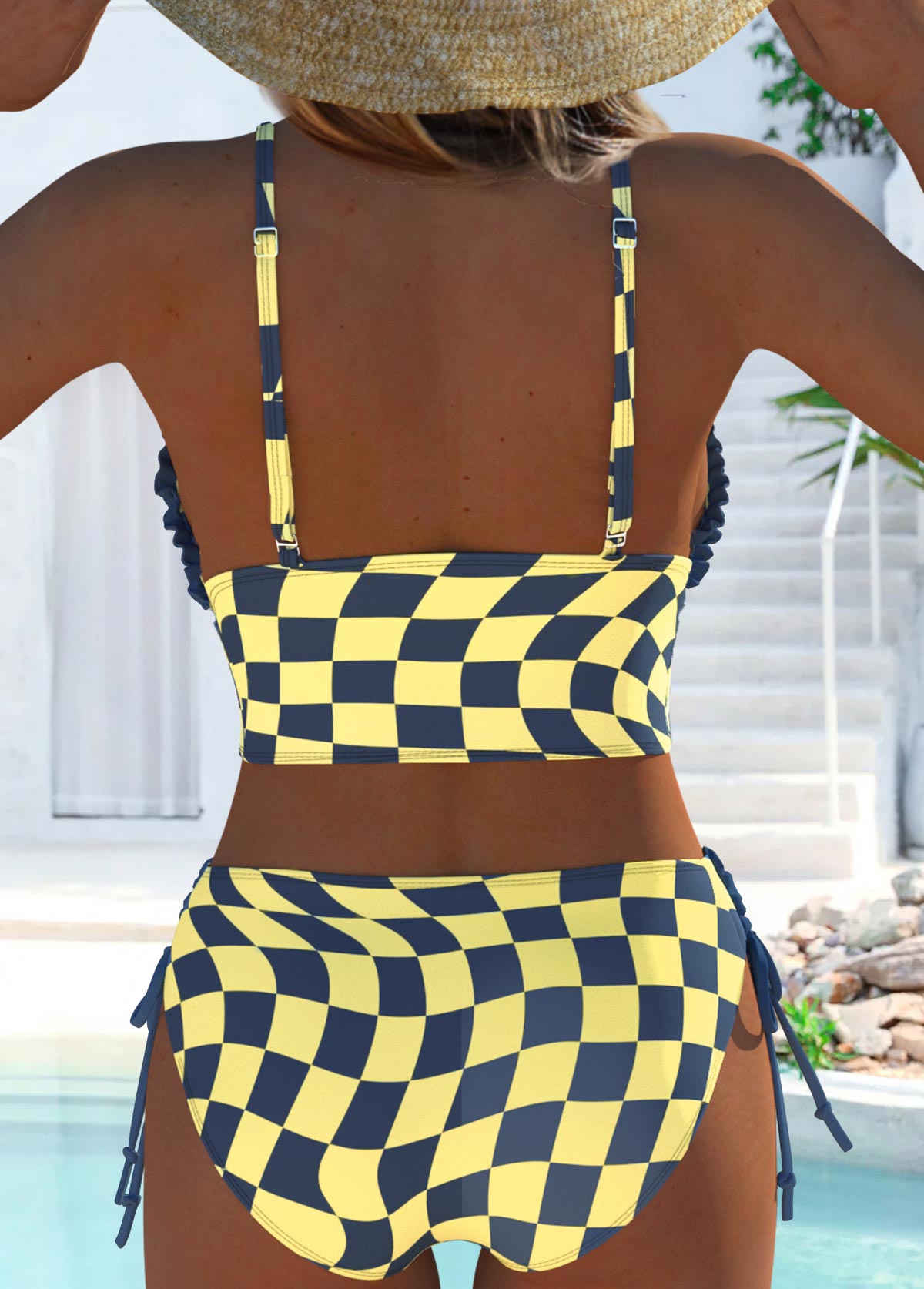 Two Piece Mid Waisted Plaid Light Yellow Bikini Set | picture 
