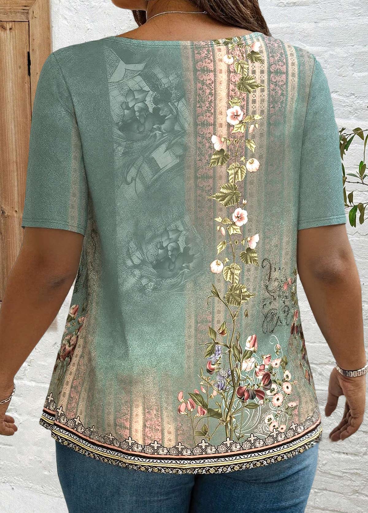 Plus Size Sage Green Tuck Stitch T Shirt | picture 