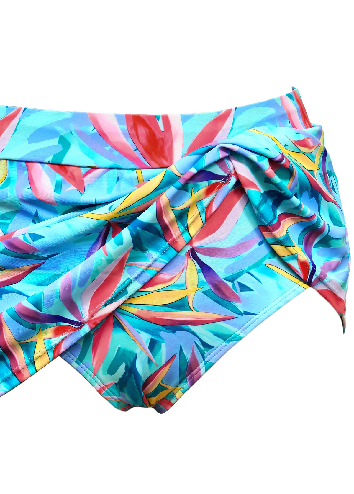 Mid Waisted Leaf Print Cyan Tankini Set | picture 