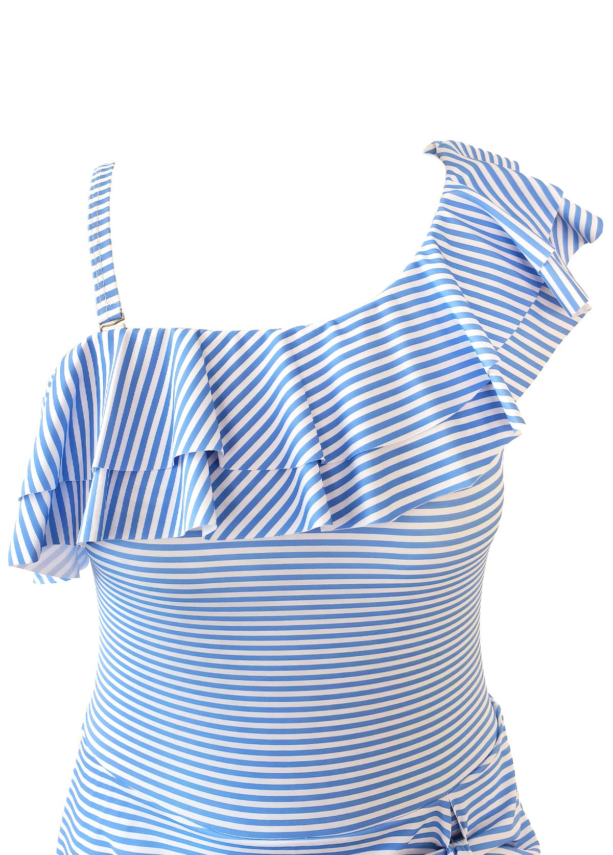 Ruffle One Shoulder Light Blue One Piece Swimdress | picture 