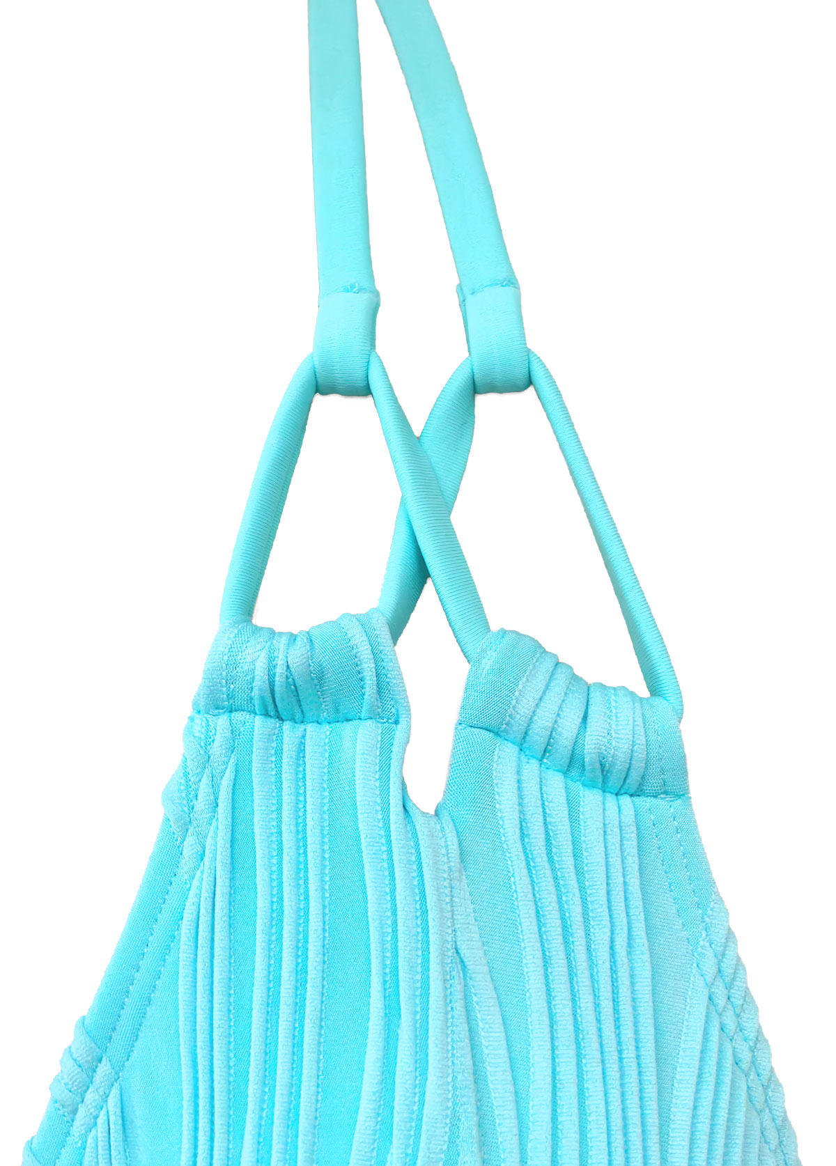 Mid Waisted Patchwork Cyan Bikini Set | picture 