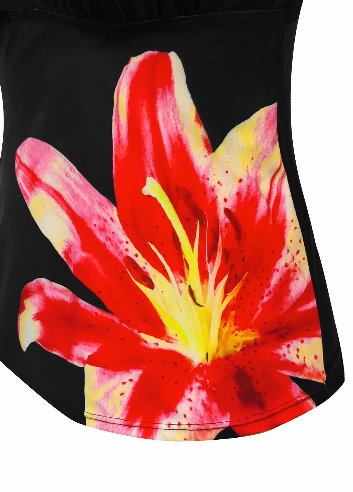 Mid Waisted Floral Print Black Tankini Set | picture 