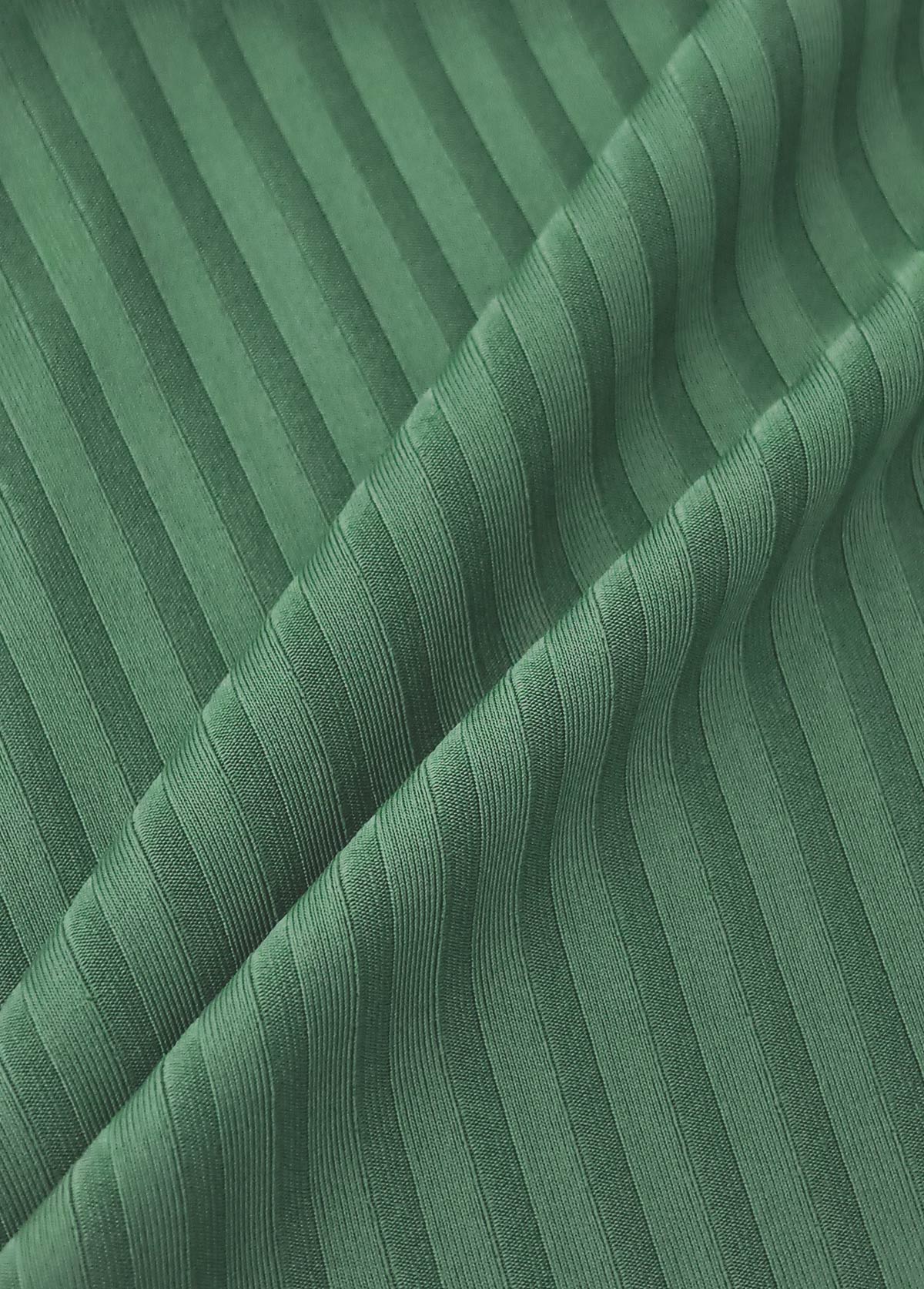 Mid Waisted Tropical Plants Print Sage Green Tankini Set | picture 