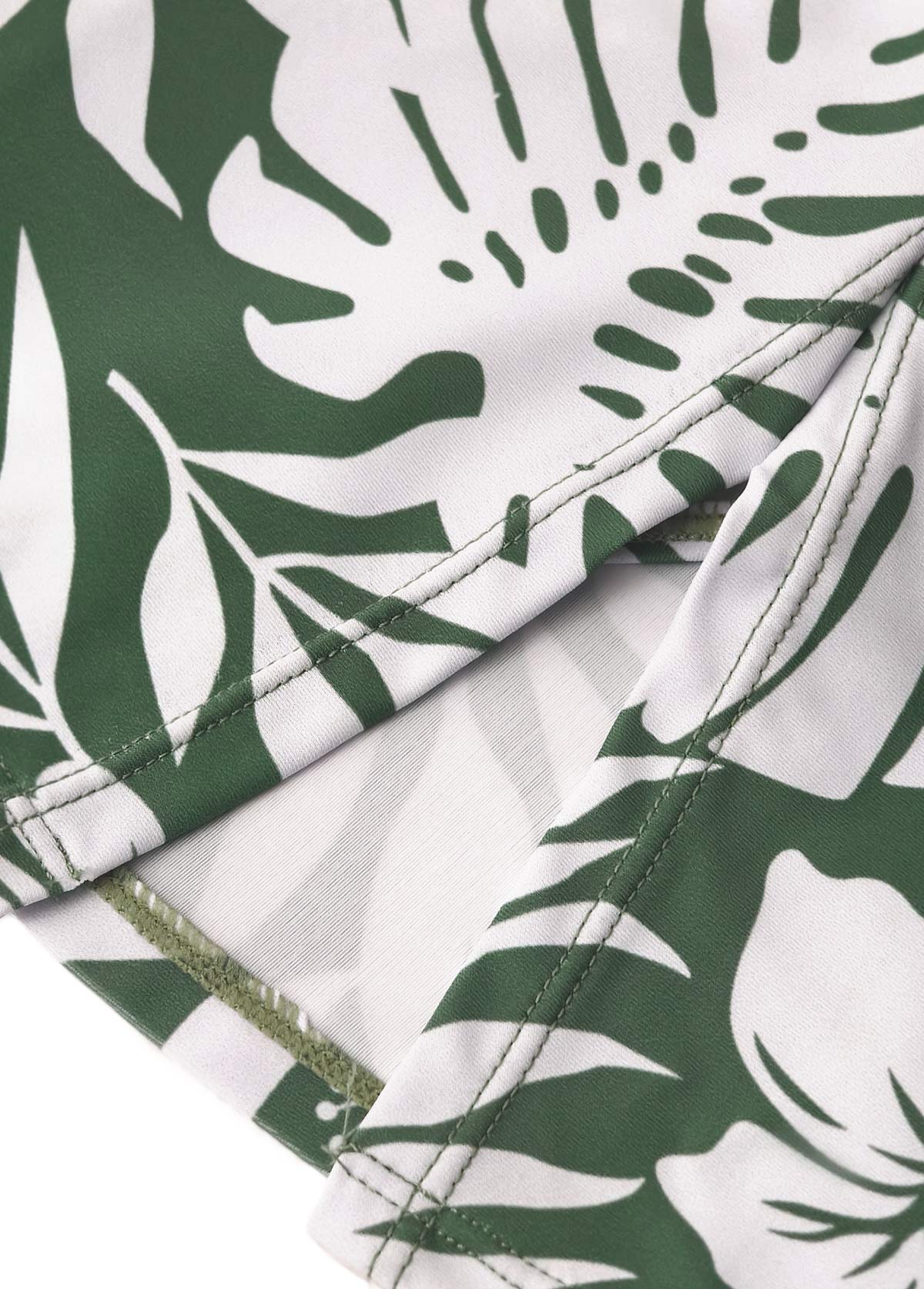 Mid Waisted Tropical Plants Print Sage Green Tankini Set | picture 