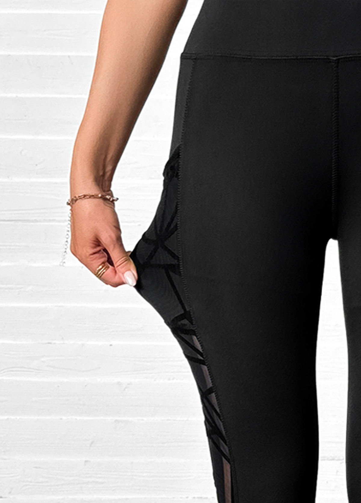 Black High Waisted Ankle Length Elastic Waist Leggings | picture 