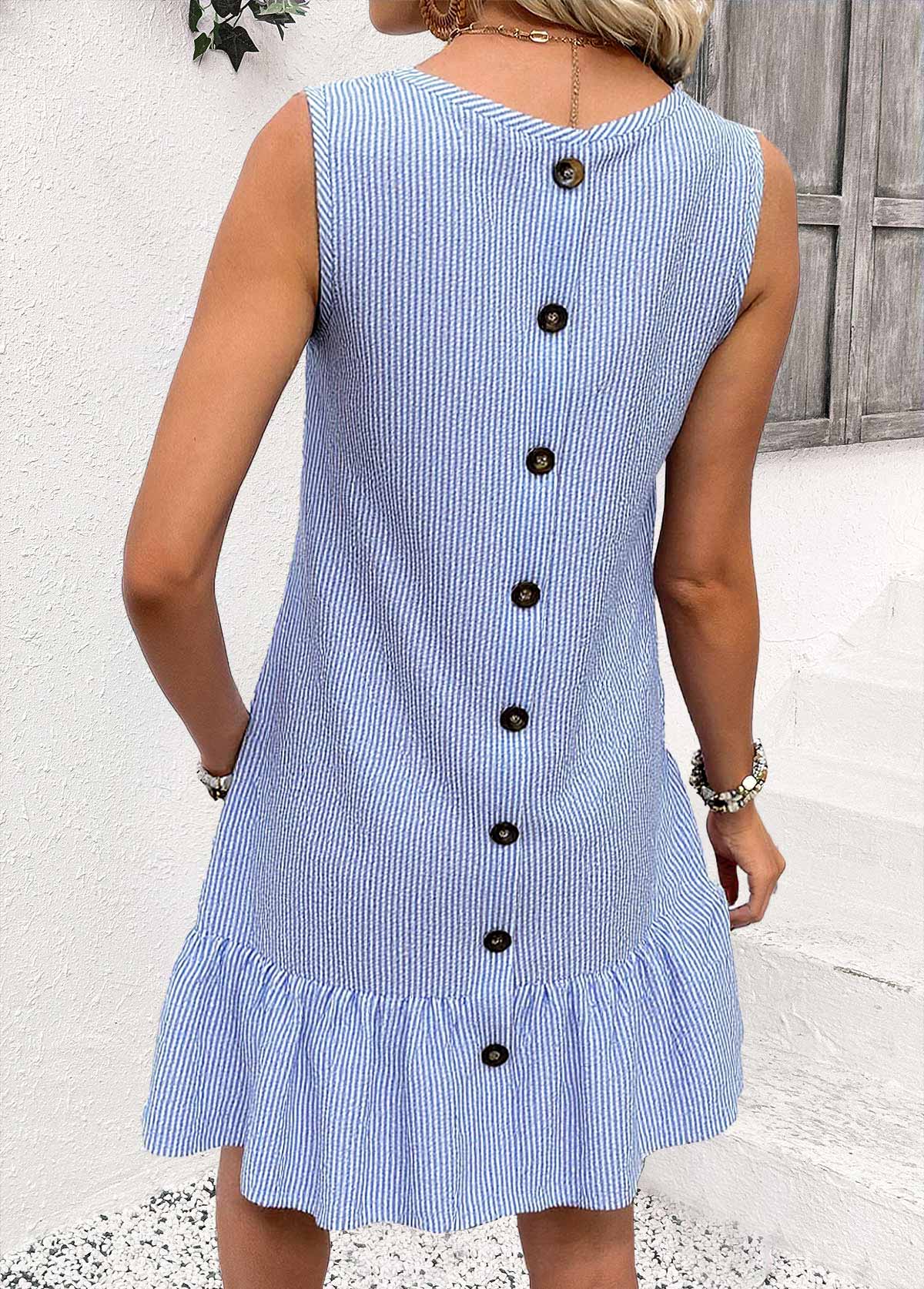 Blue Striped Sleeveless V Neck Dress | picture 