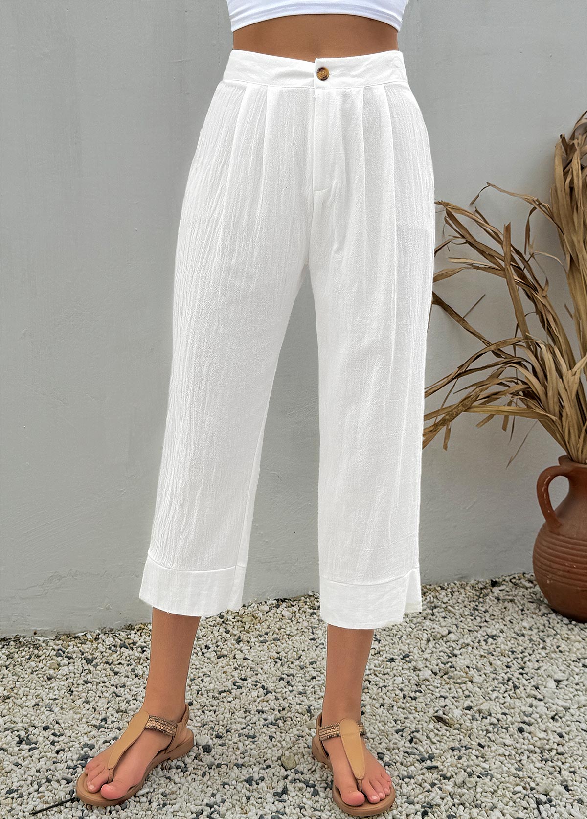 White Button Fly High Waisted Pants | picture 3