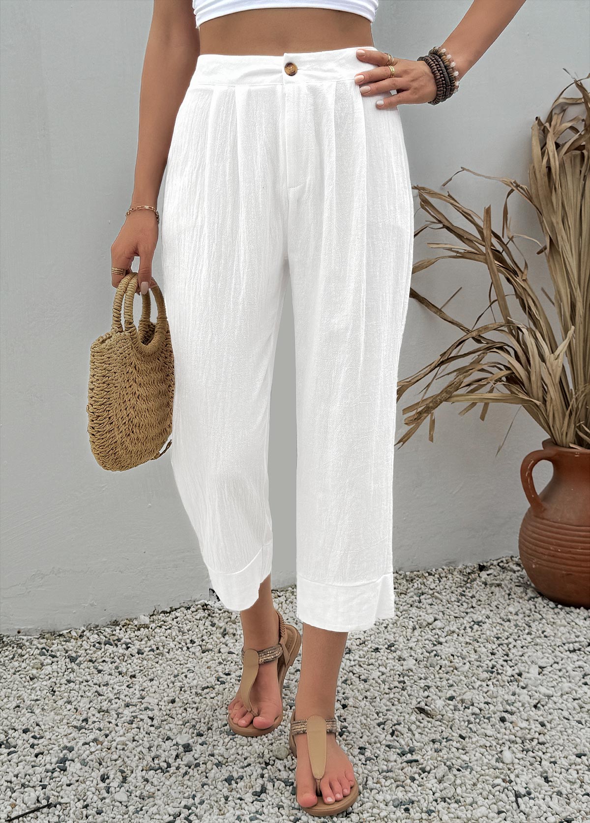 White Button Fly High Waisted Pants | picture 1