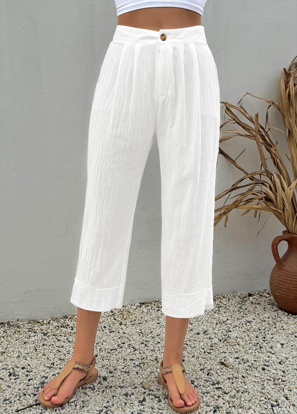 White Button Fly High Waisted Pants | picture 4