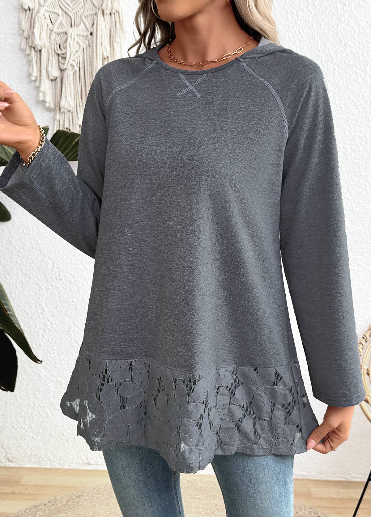 Dark Grey Marl Tummy Coverage Long Sleeve Hoodie | picture 