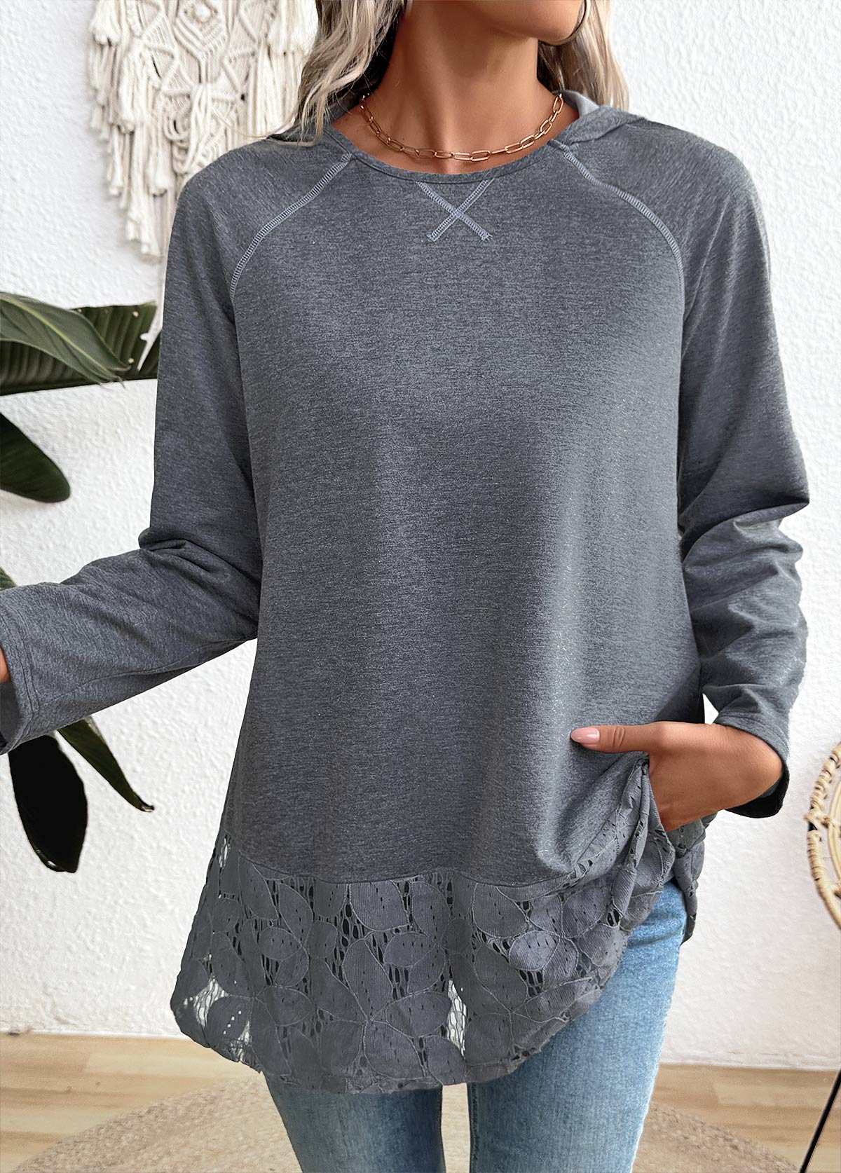 Dark Grey Marl Tummy Coverage Long Sleeve Hoodie | picture 