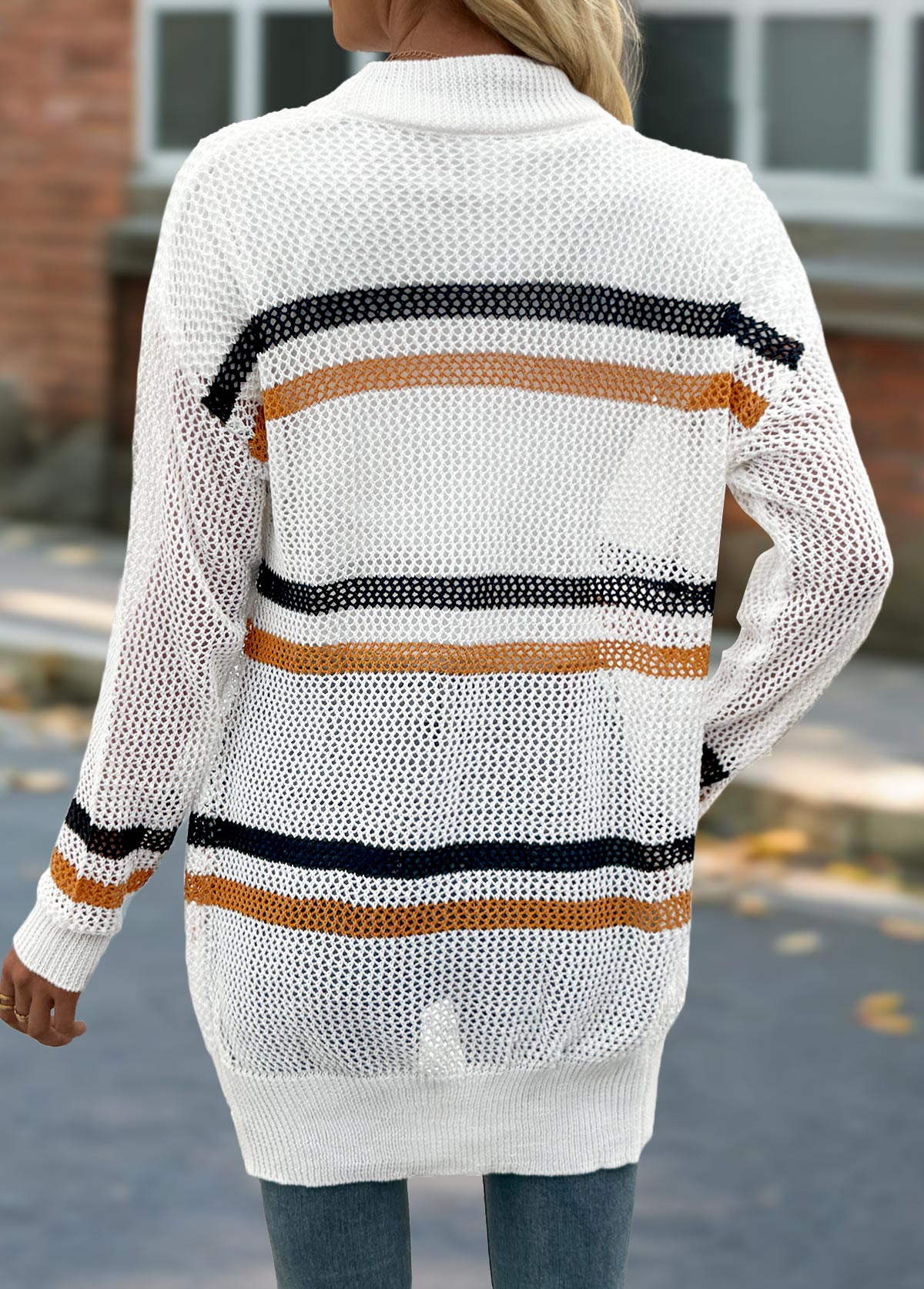 White Long Striped Drop Sleeve Cardigan | picture 