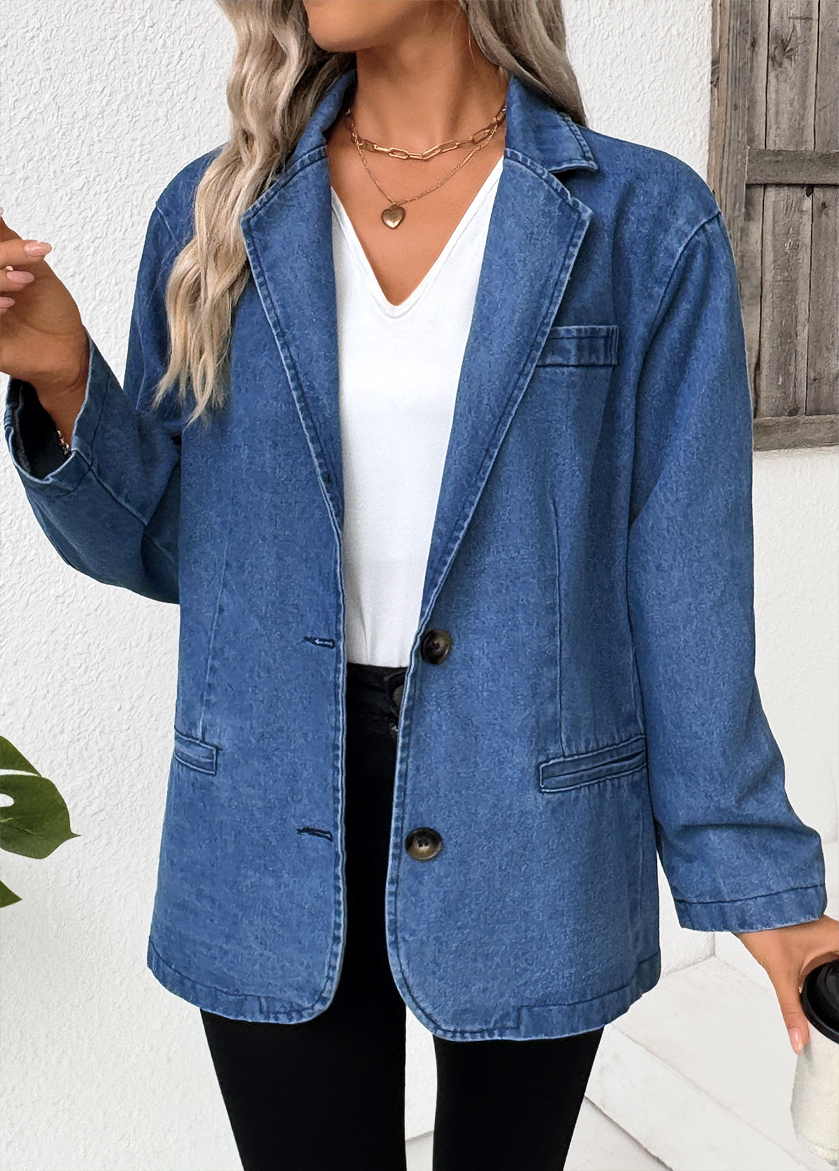 Denim Blue Tummy Coverage Long Sleeve Lapel Coat | picture 