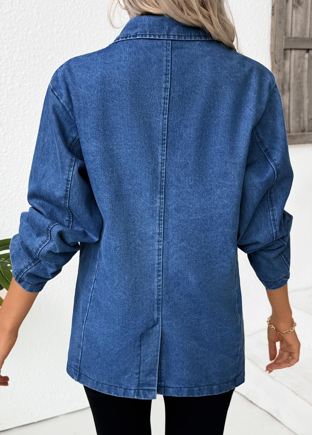 Denim Blue Tummy Coverage Long Sleeve Lapel Coat | picture 
