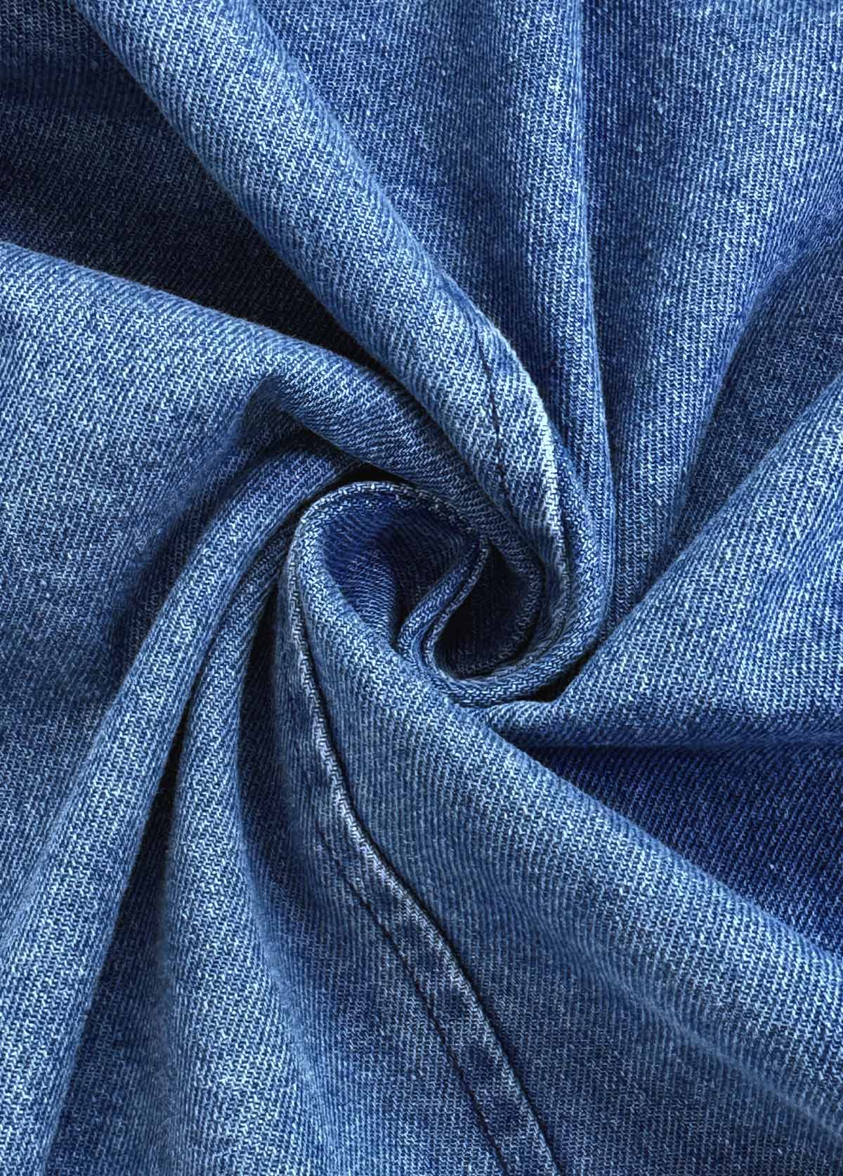 Denim Blue Tummy Coverage Long Sleeve Lapel Coat | picture 