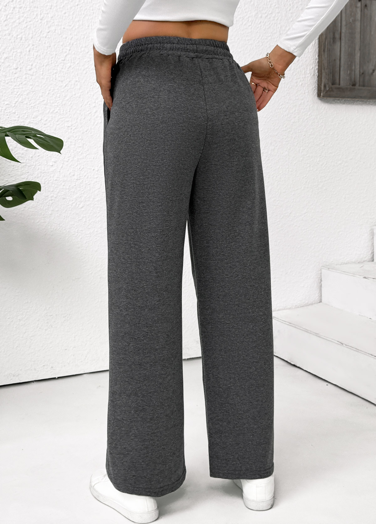 Dark Grey Marl Pocket Straight Leg Elastic Waist Pants | picture 