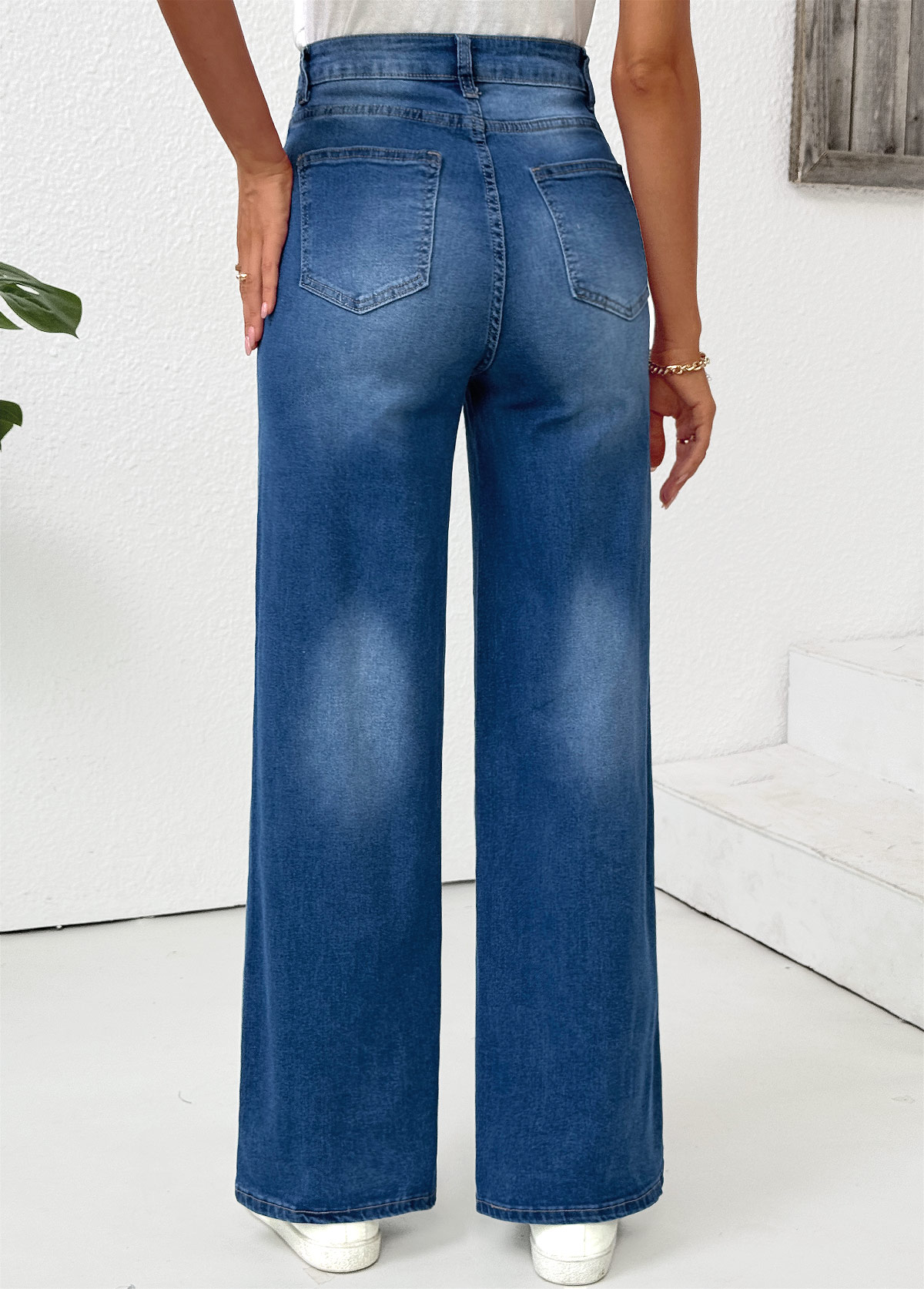 Denim Blue Pocket Wide Leg Button Fly Pants | picture 