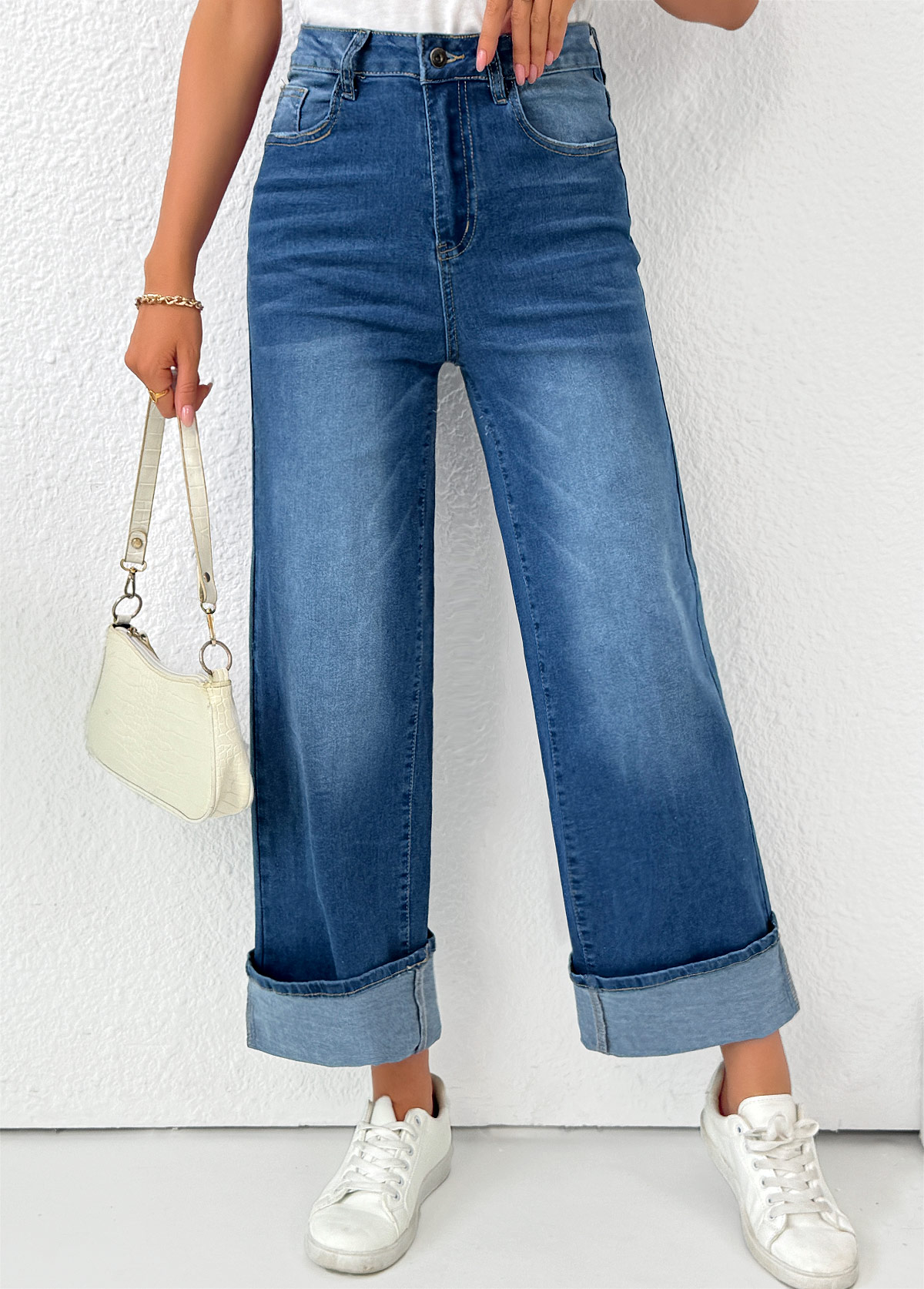 Denim Blue Pocket Wide Leg Button Fly Pants | picture 