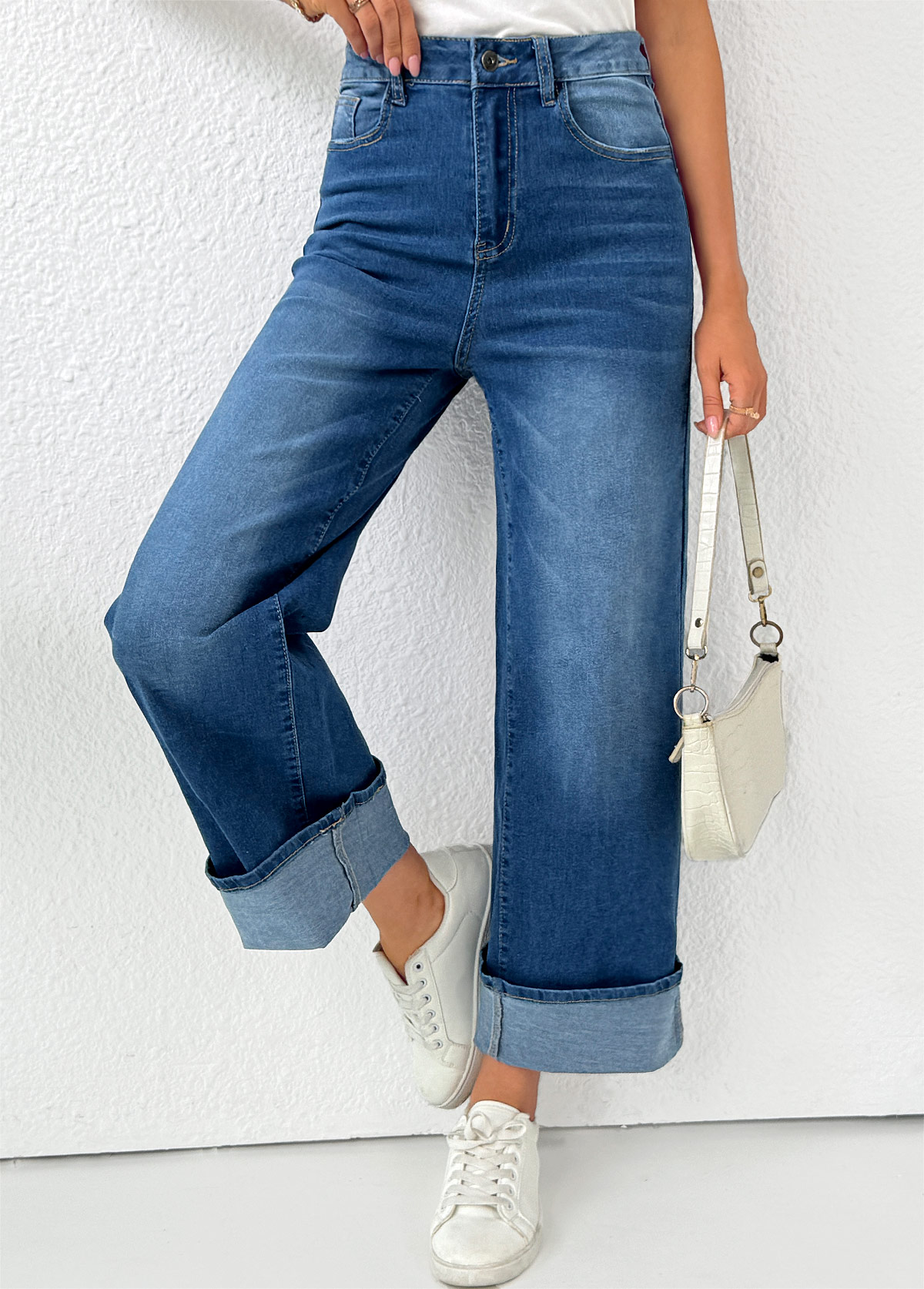 Denim Blue Pocket Wide Leg Button Fly Pants | picture 