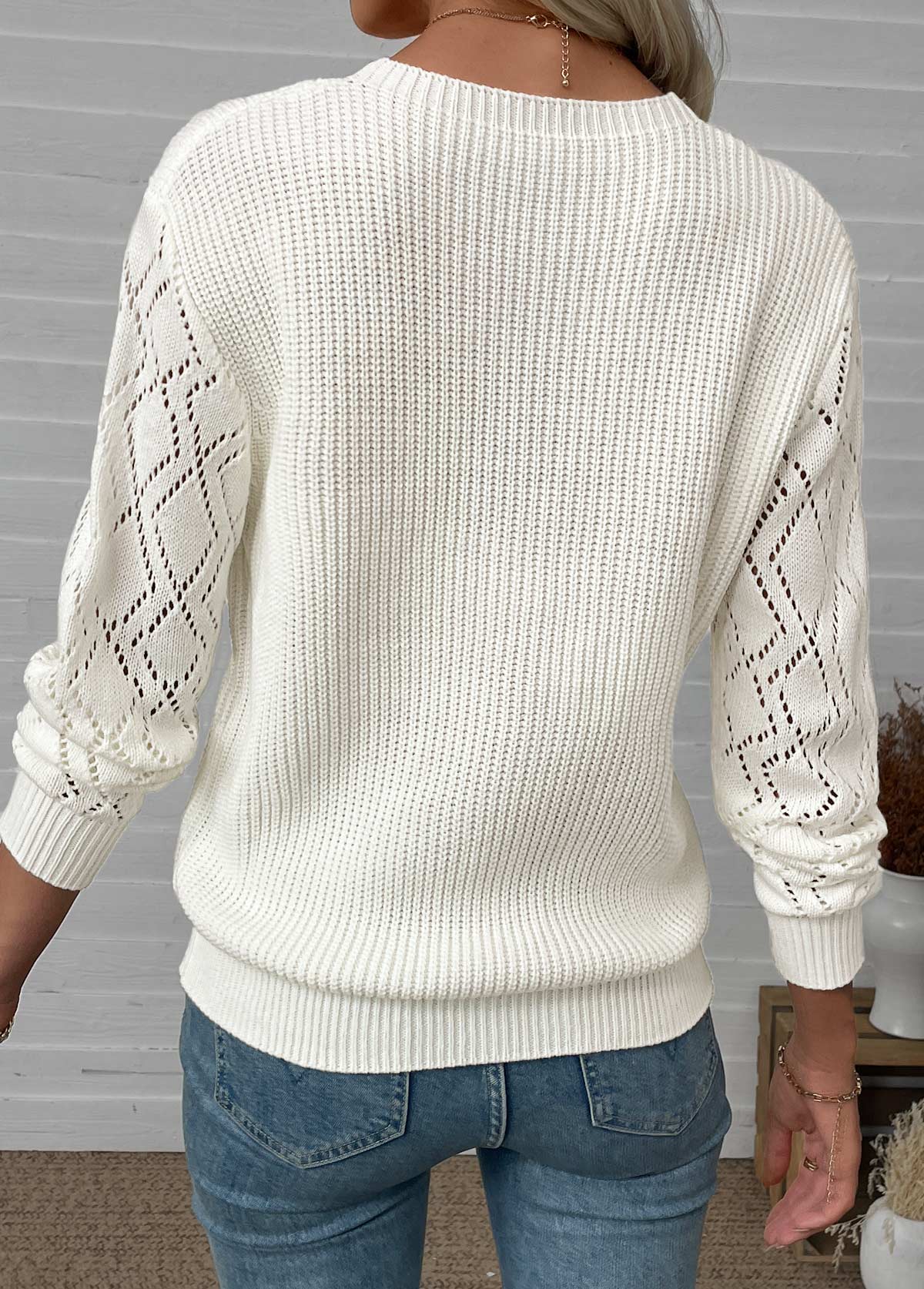 Beige Long Sleeve V Neck Sweater | picture 