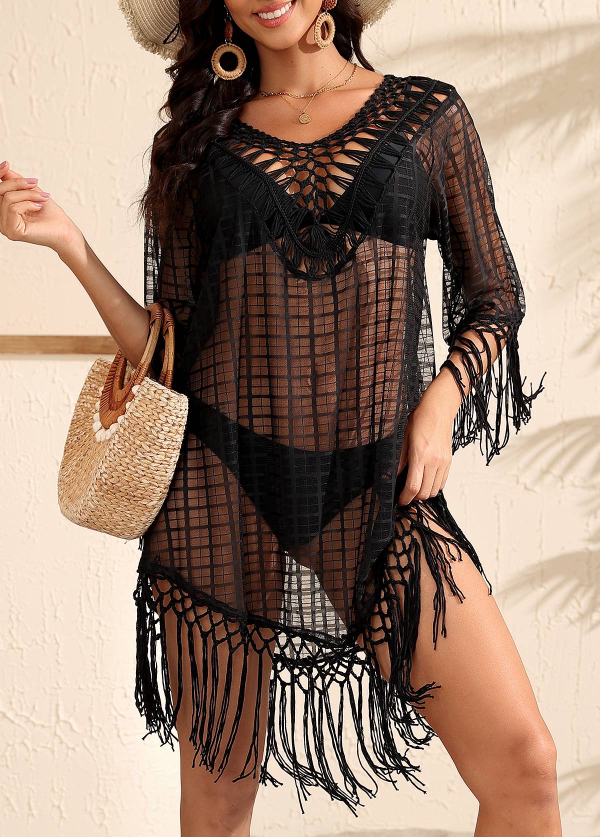Tummy Coverage Black V Neck Cover Up | picture 4