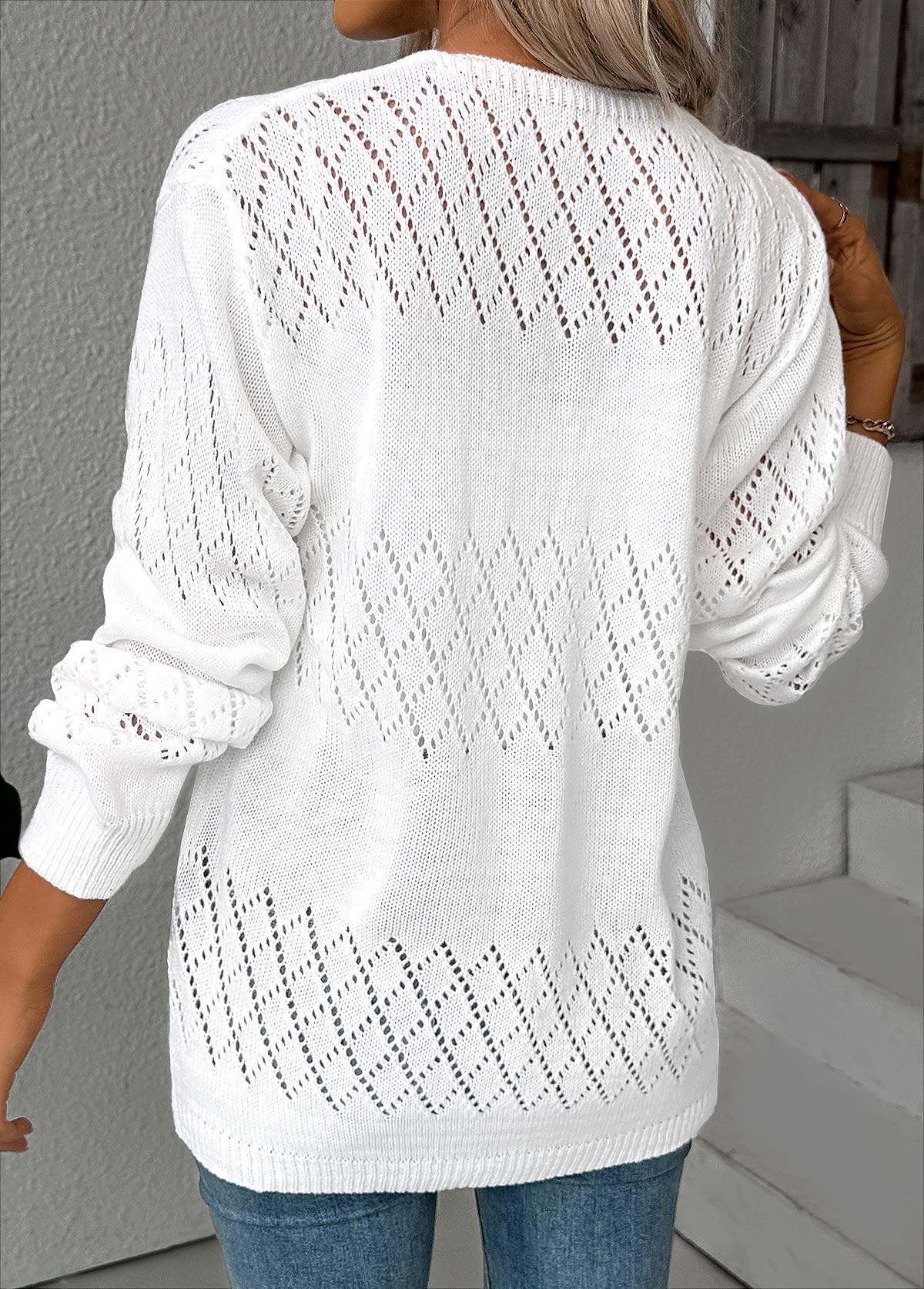 White Tummy Coverage Hollowedout Long Sleeve Cardigan | picture 