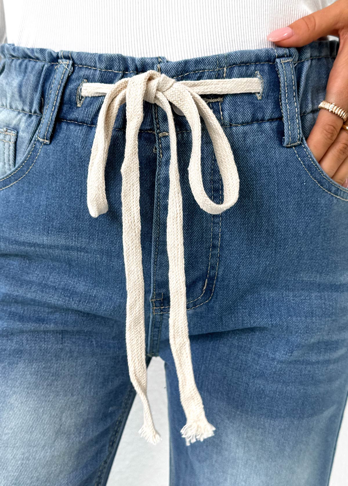 Light Blue Pocket Wide Leg Elastic Waist Pants | picture 