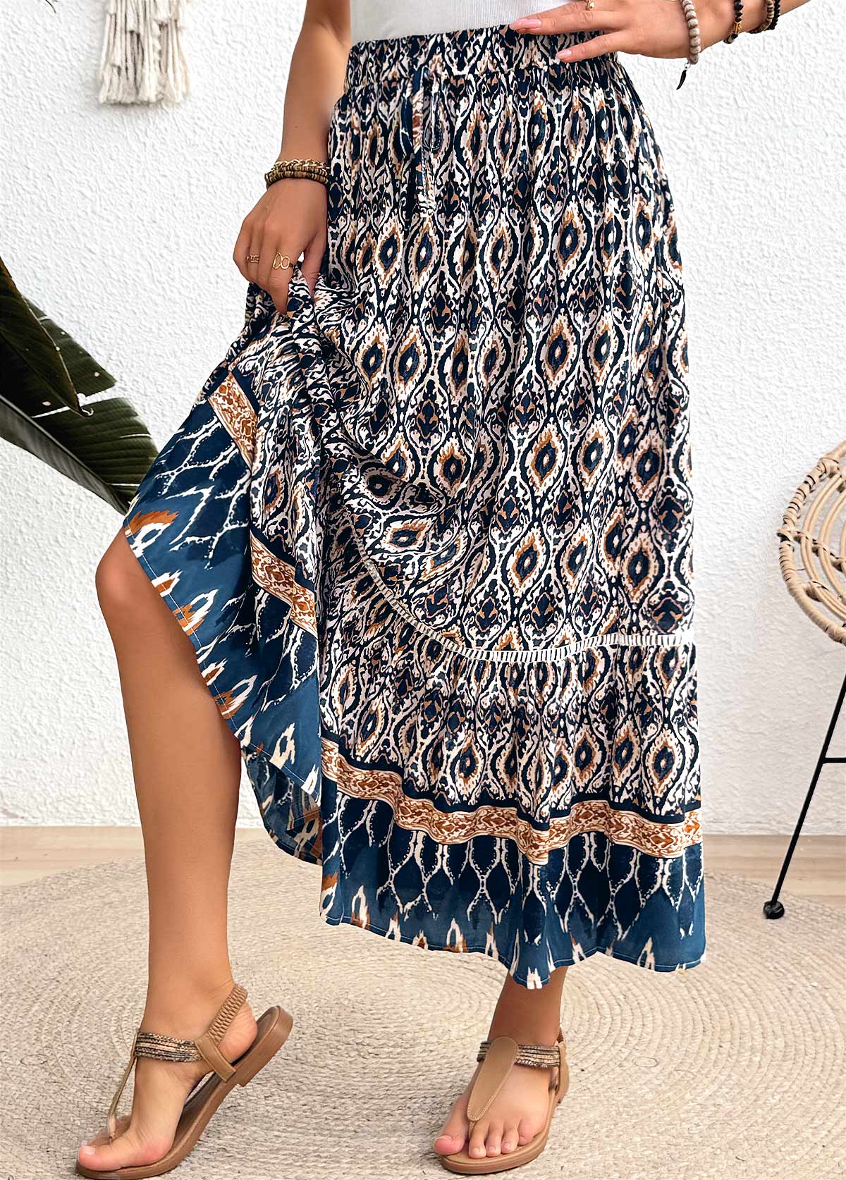 Multi Color Tribal Print A Line Elastic Waist Skirt | picture 