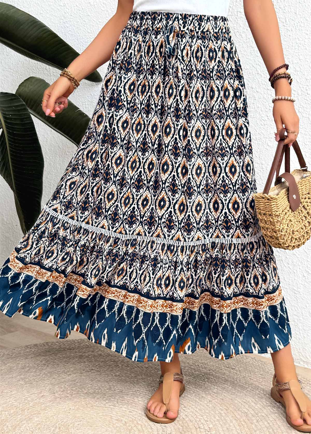 Multi Color Tribal Print A Line Elastic Waist Skirt | picture 