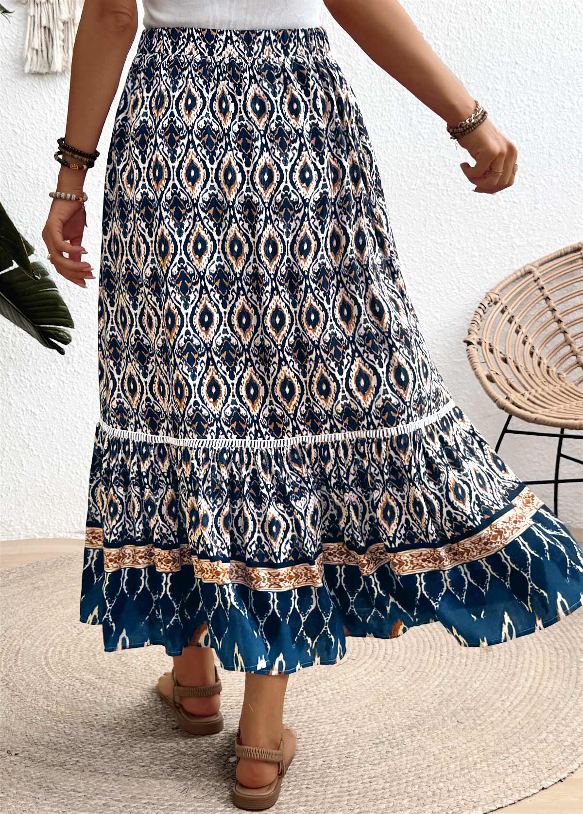 Multi Color Tribal Print A Line Elastic Waist Skirt | picture 