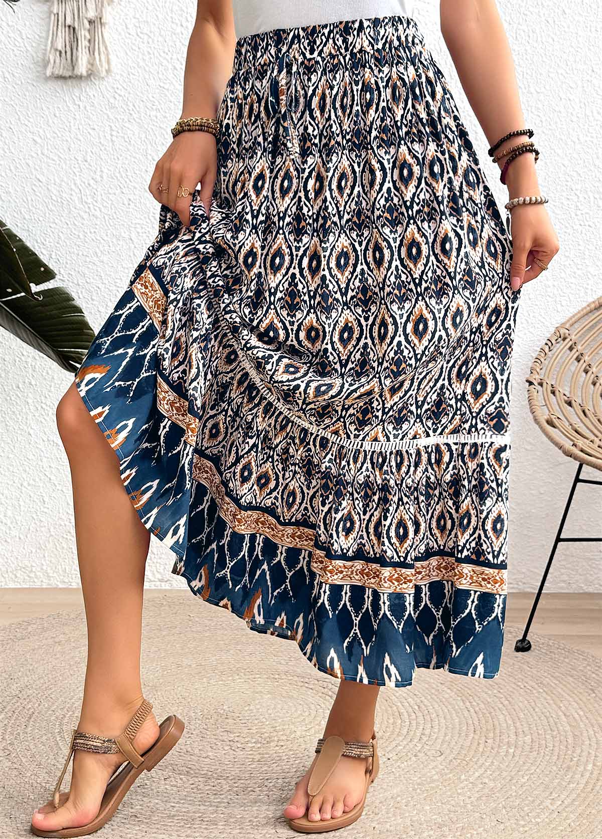 Multi Color Tribal Print A Line Elastic Waist Skirt | picture 