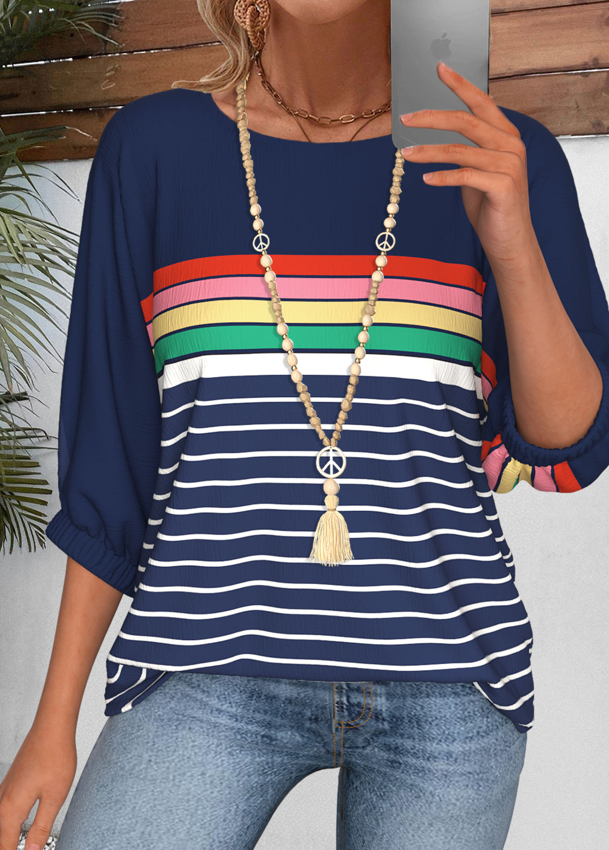 Navy 3/4 Sleeve Top