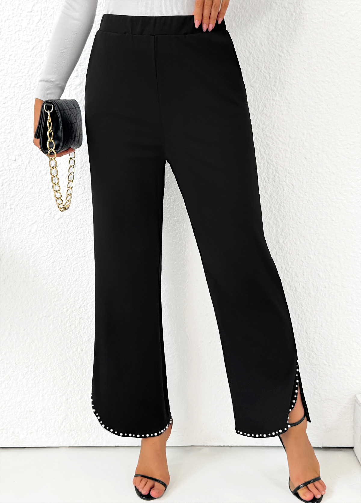 Black Pocket Straight Leg Elastic Waist High Waisted Pants | picture 