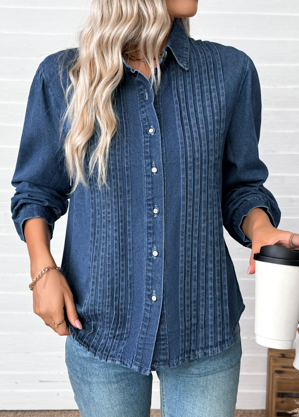 Denim Blue Tummy Coverage Long Sleeve Shirt | picture 