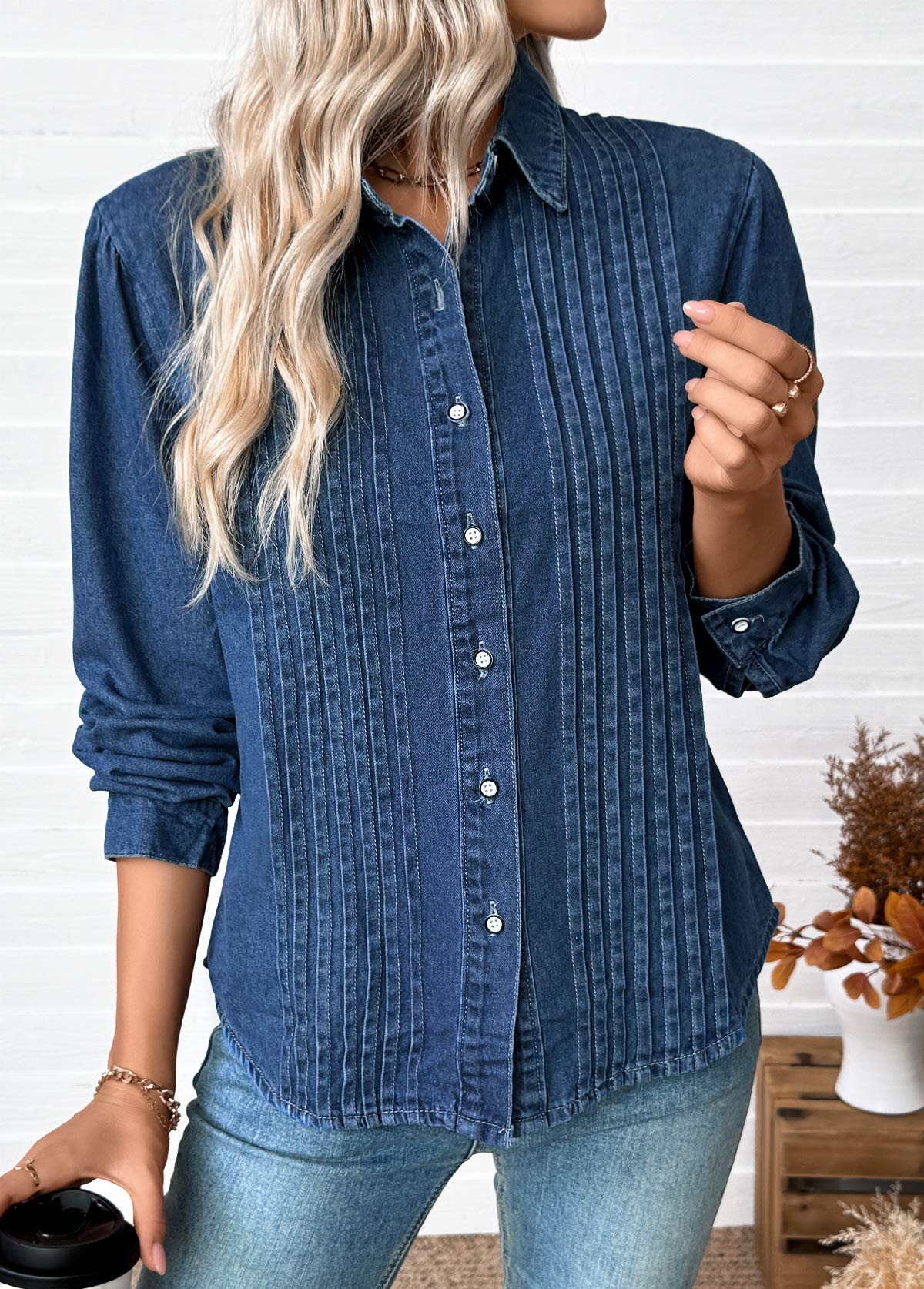 Denim Blue Tummy Coverage Long Sleeve Shirt | picture 