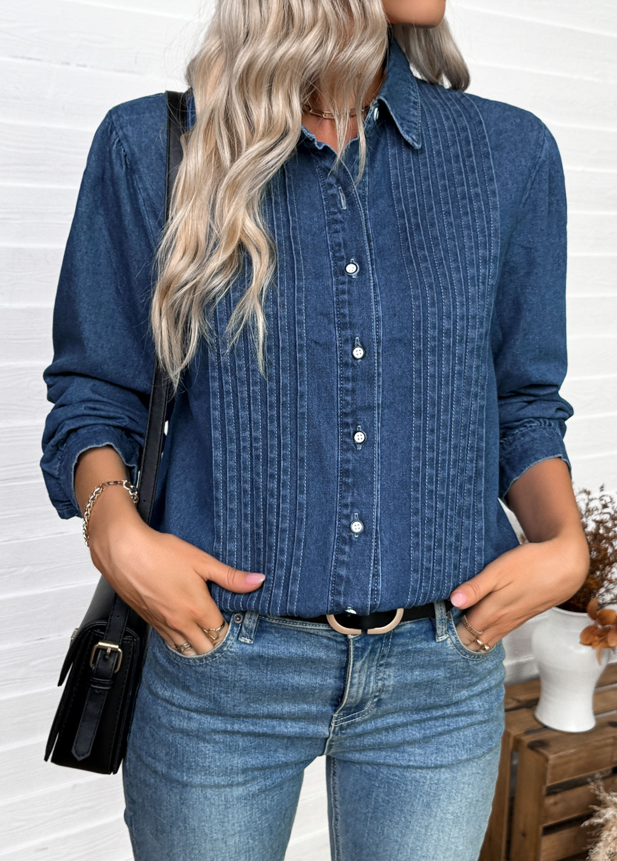 Denim Blue Tummy Coverage Long Sleeve Shirt | picture 