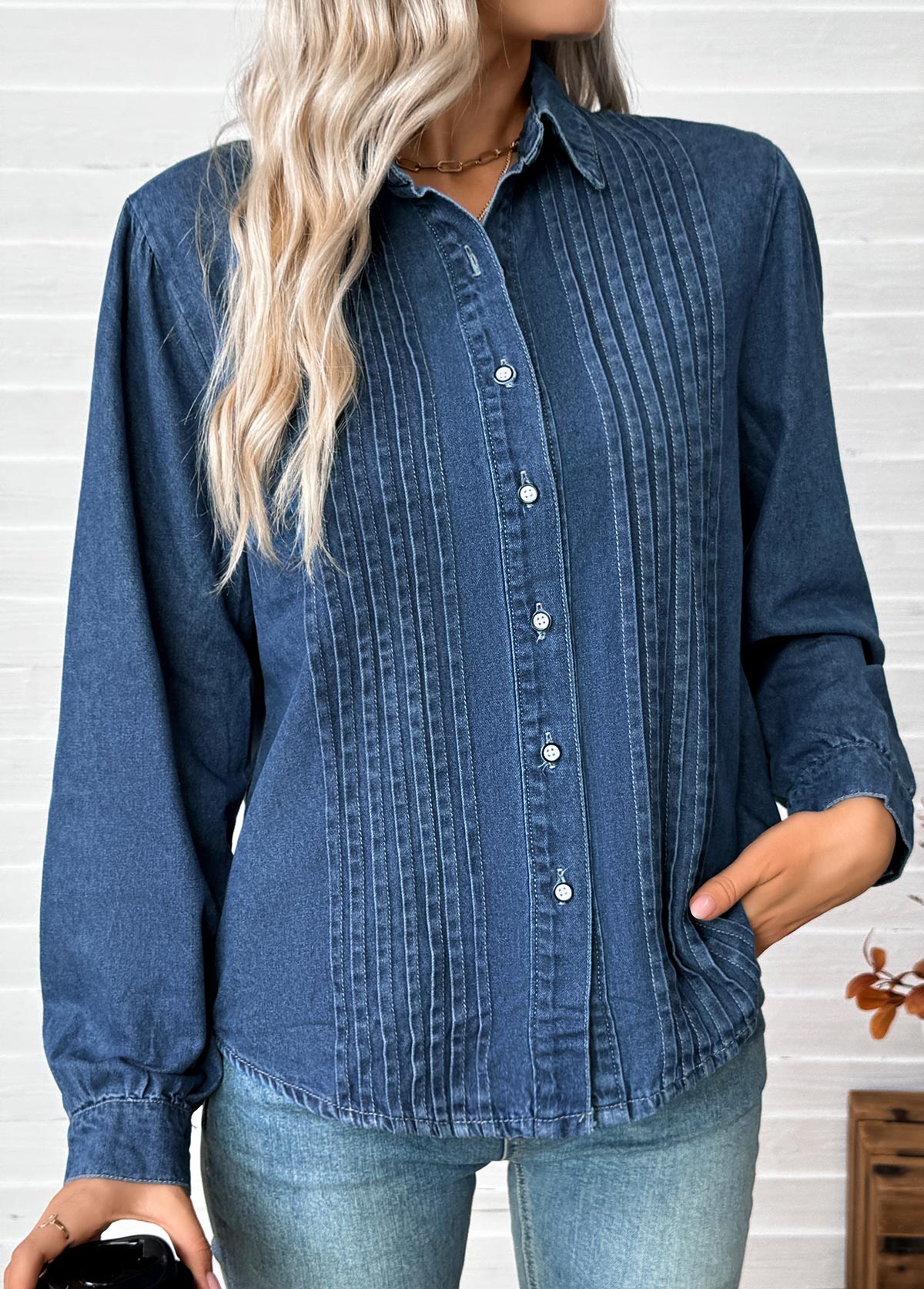Denim Blue Tummy Coverage Long Sleeve Shirt | picture 