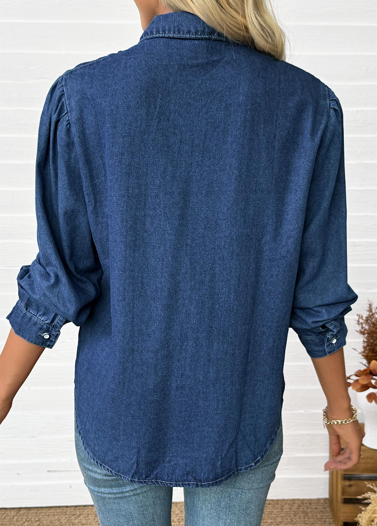 Denim Blue Tummy Coverage Long Sleeve Shirt | picture 